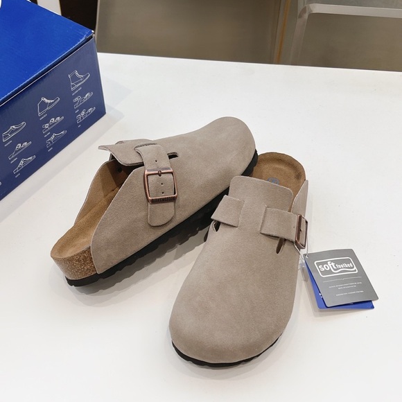Birkenstock Boston taupe suede mule clogs - Picture 1 of 9